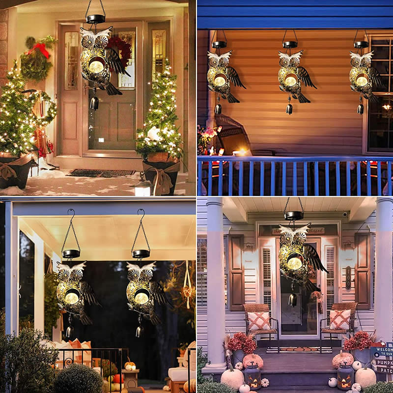 Balcony Porch Owl Night Light With Wind Chimes Christmas Gift