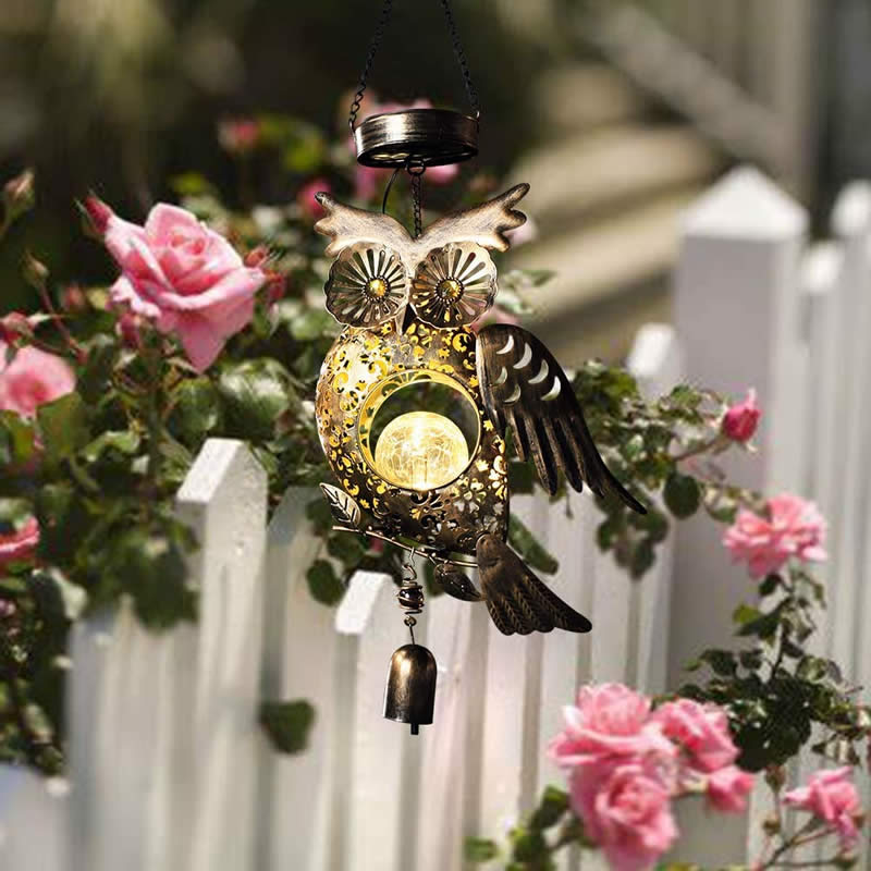 Balcony Porch Owl Night Light With Wind Chimes Christmas Gift
