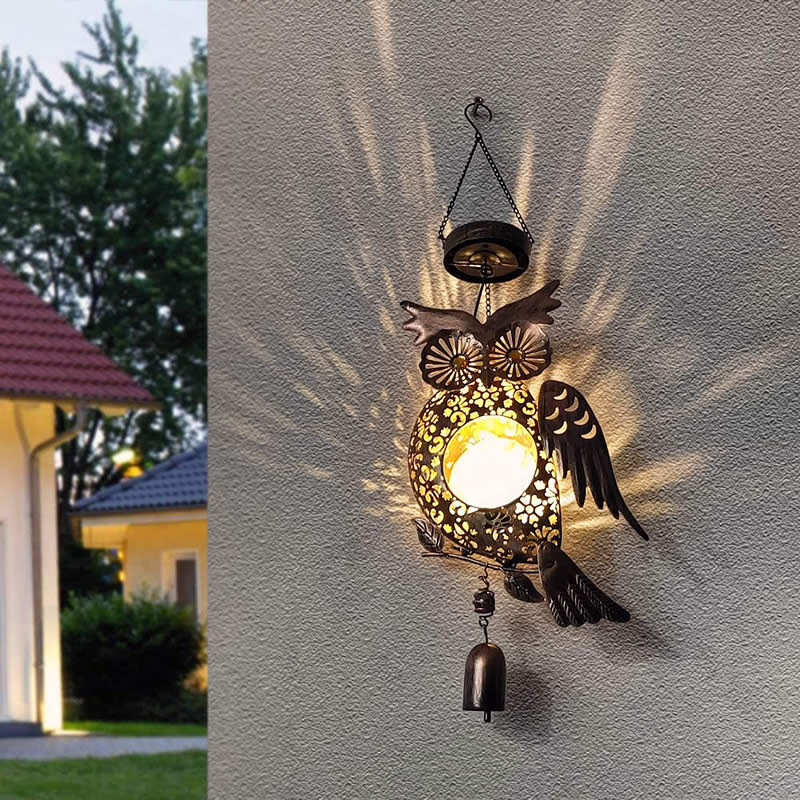 Balcony Porch Owl Night Light With Wind Chimes Christmas Gift