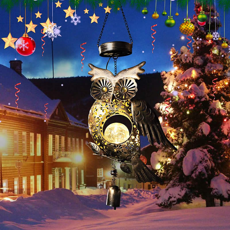 Balcony Porch Owl Night Light With Wind Chimes Christmas Gift