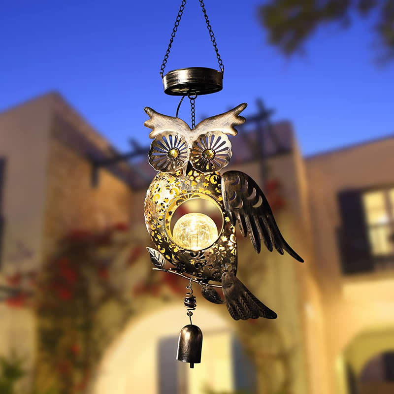Balcony Porch Owl Night Light With Wind Chimes Christmas Gift