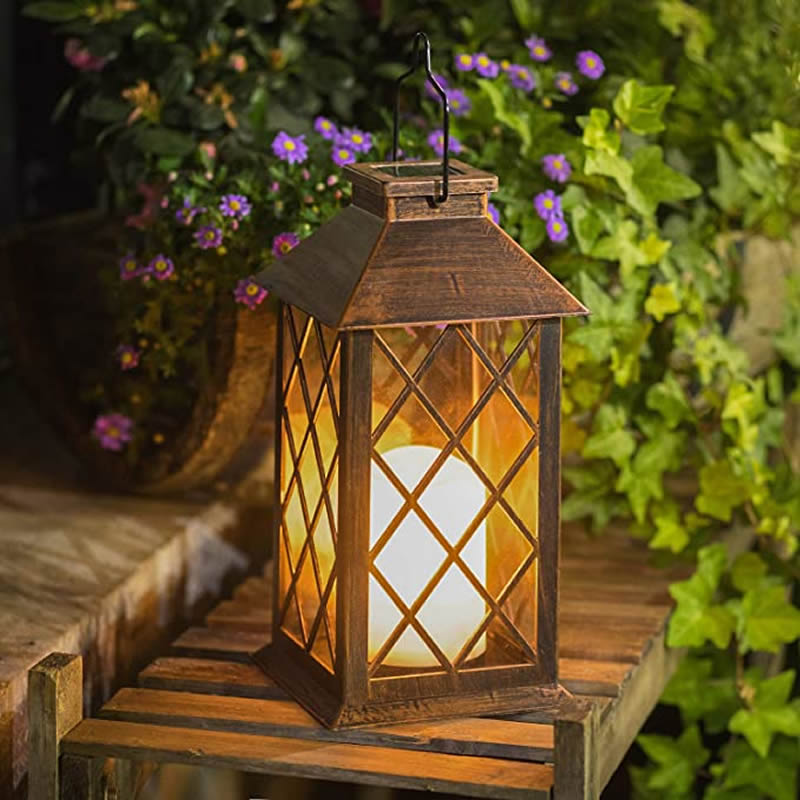 Garden Retro Solar Lantern Lights Courtyard Electronic Candle Hanging Light