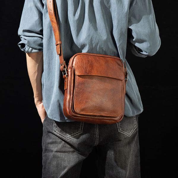 Vintage Manual Genuine Leather Shoulder Bags Angleplan Handmade