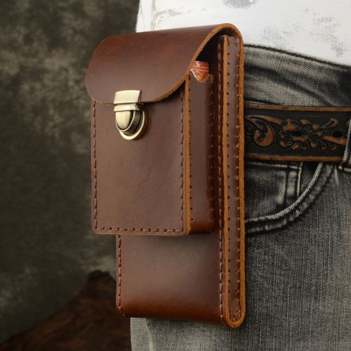 Elegant Leather Phone Fanny Pack with Crazy Horse Finish