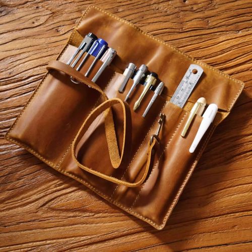 Simple Handmade Cowhide Pencil Case Stationery Organize