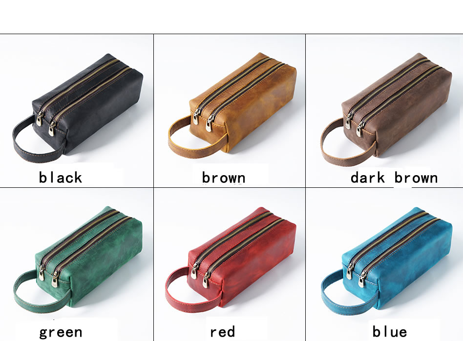 Handcrafted Double Zipper Leather Stationery Organizer Pencil Case