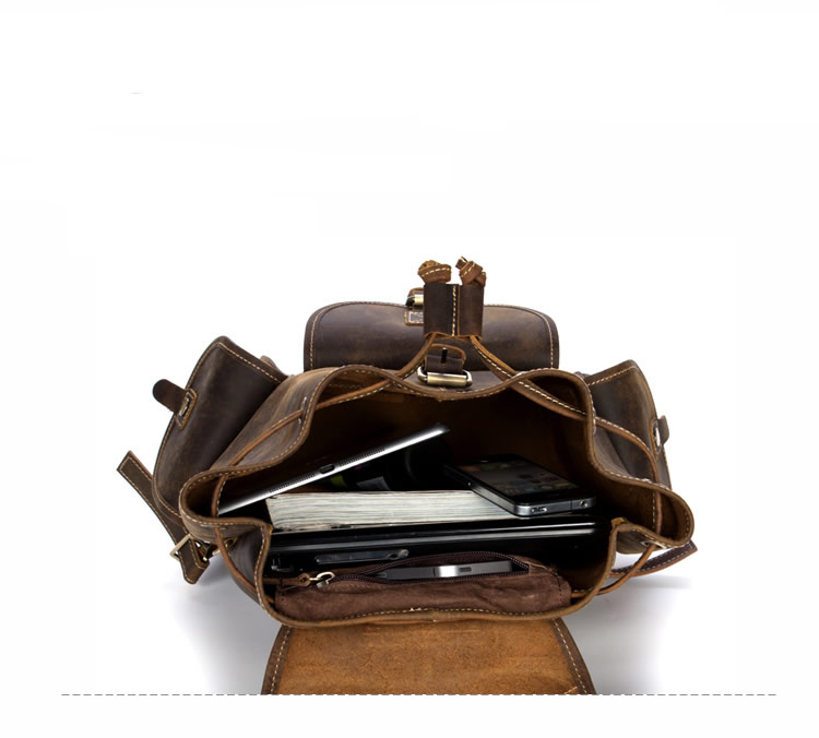 Handmade Retro Cowhide Backpack For Outdoor Travel