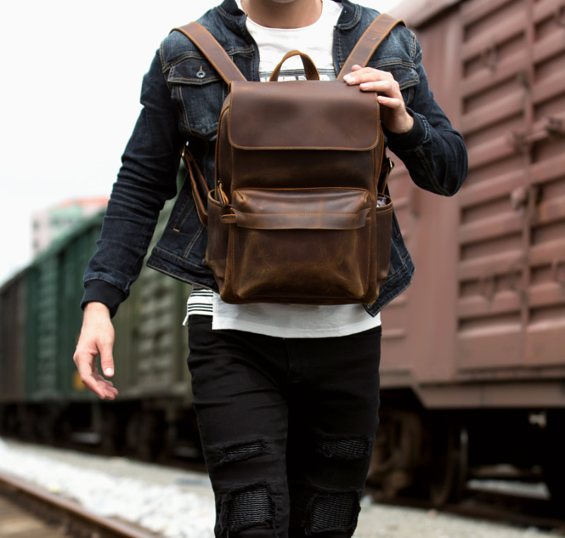 Handmade Retro Cowhide Backpack Laptop