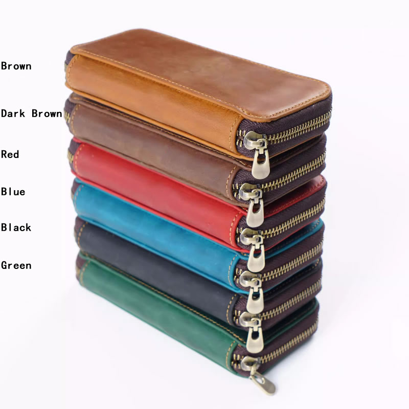 Retro Handcrafted Leather Wallet With Pen Pouch