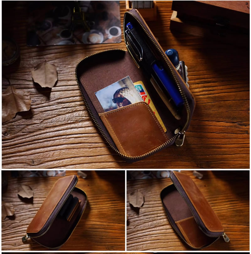 Retro Handcrafted Leather Wallet With Pen Pouch