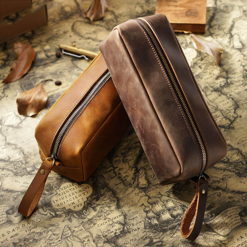 Retro Large-Capacity Leather Storage Bag, Pencil Case