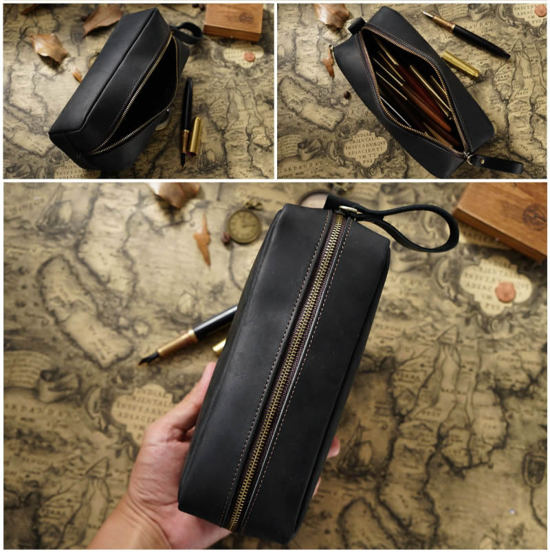Retro Large-Capacity Leather Storage Bag, Pencil Case