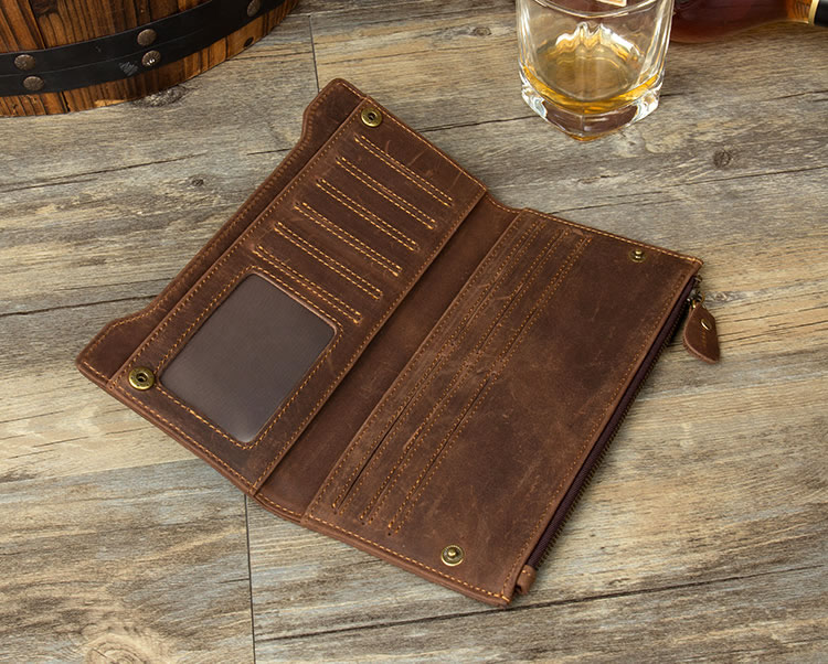 Retro Top Layer Cowhide Wallet With Phone,Card Storage