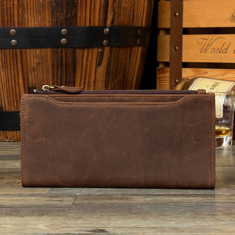 Retro Top Layer Cowhide Wallet With Phone,Card Storage