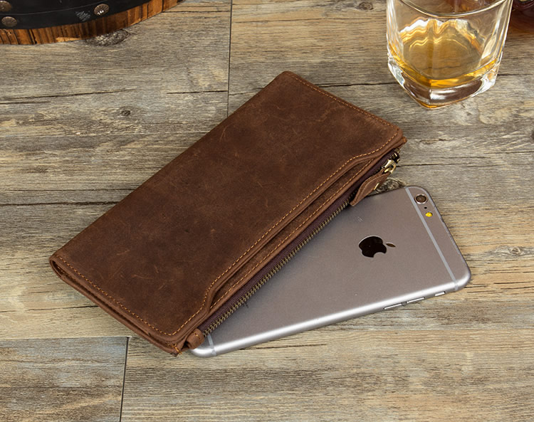 Retro Top Layer Cowhide Wallet With Phone,Card Storage