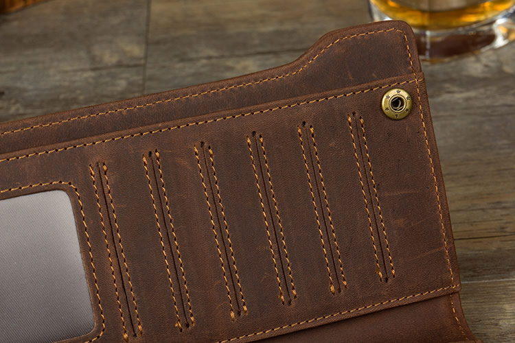 Retro Top Layer Cowhide Wallet With Phone,Card Storage