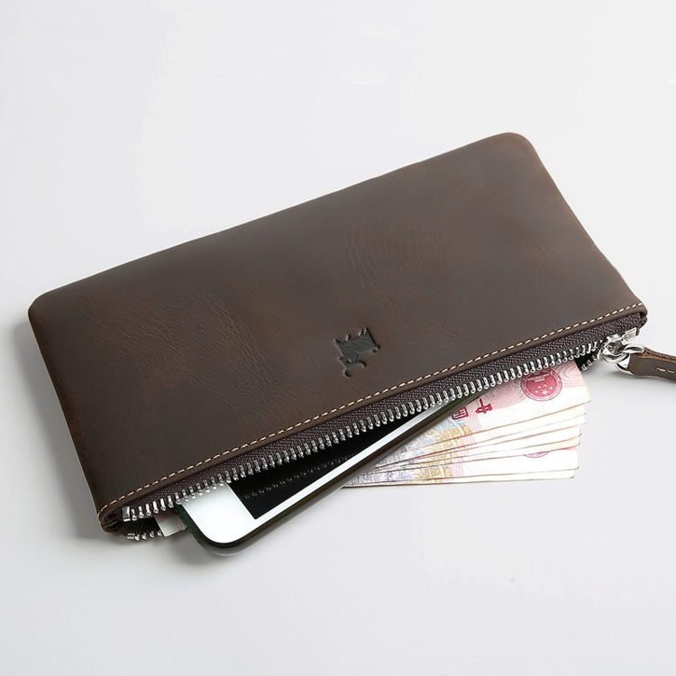 Simple Cowhide Wallet With Card And Mobile Phone Storage