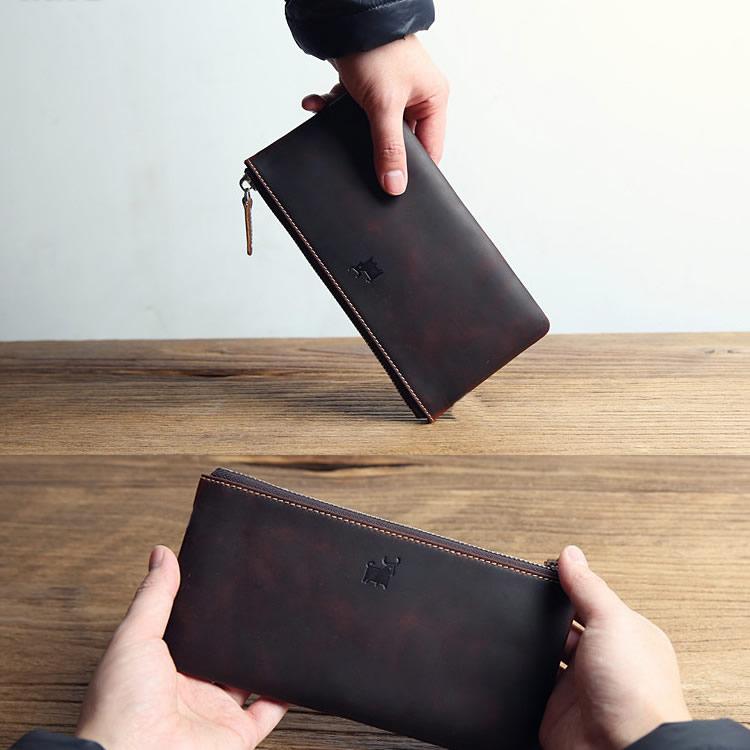 Simple Cowhide Wallet With Card And Mobile Phone Storage