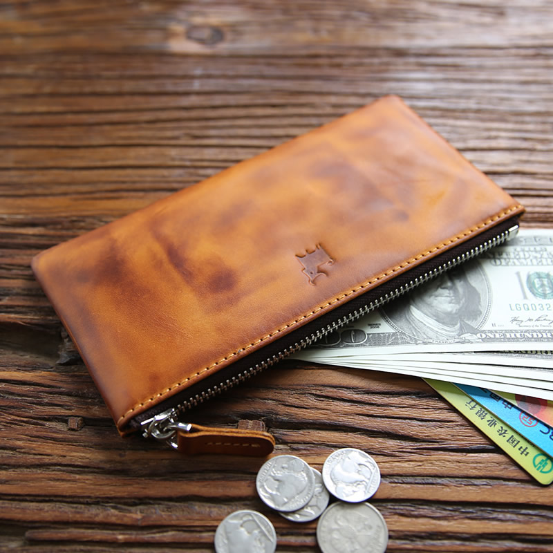 Simple Cowhide Wallet With Card And Mobile Phone Storage