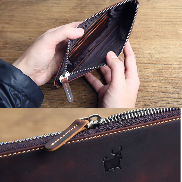 Simple Cowhide Wallet With Card And Mobile Phone Storage