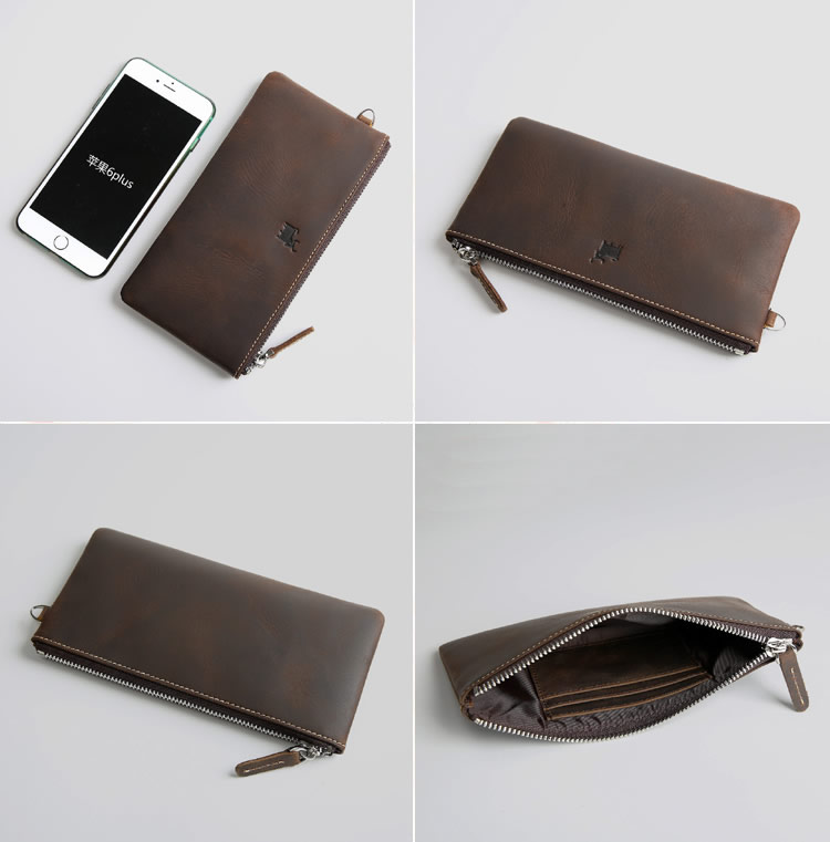 Simple Cowhide Wallet With Card And Mobile Phone Storage