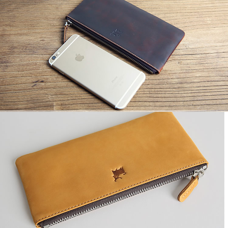 Simple Cowhide Wallet With Card And Mobile Phone Storage