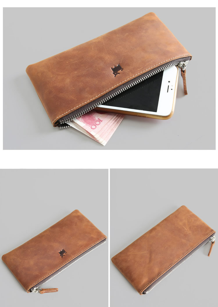 Simple Cowhide Wallet With Card And Mobile Phone Storage
