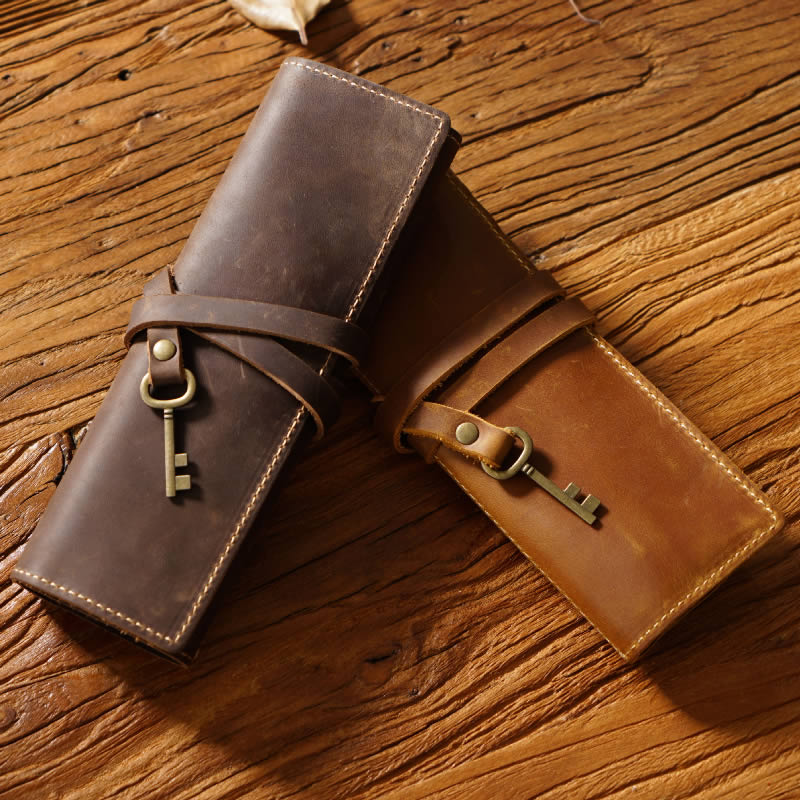 Simple Handmade Cowhide Pencil Case Stationery Storage