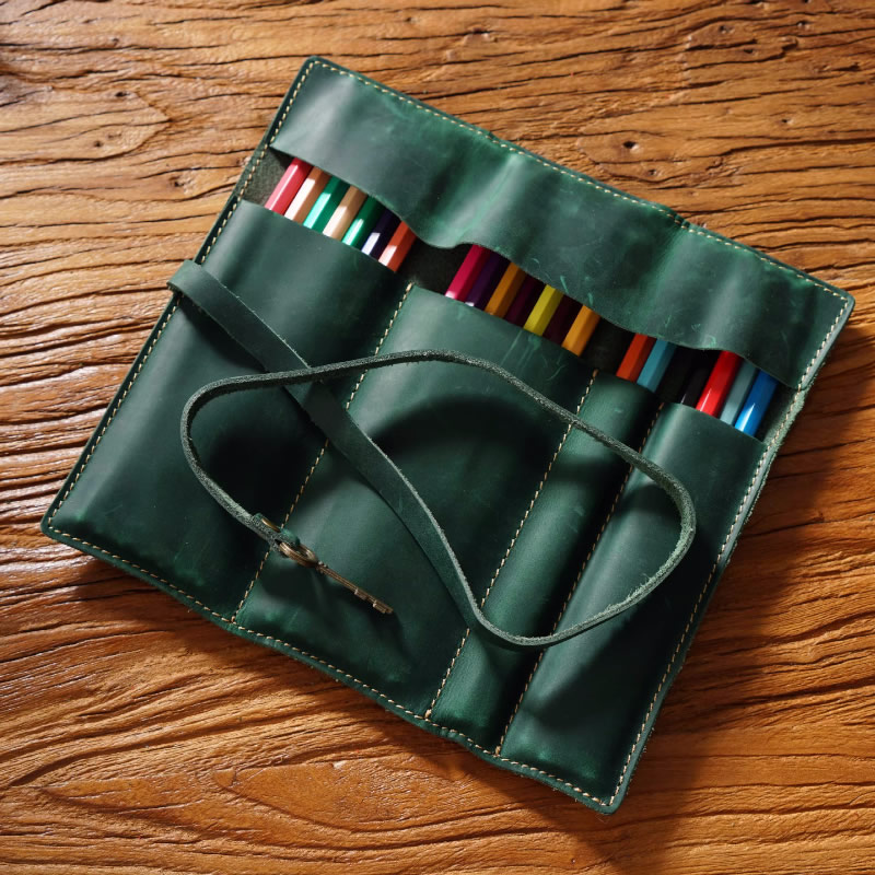 Simple Handmade Cowhide Pencil Case Stationery Storage