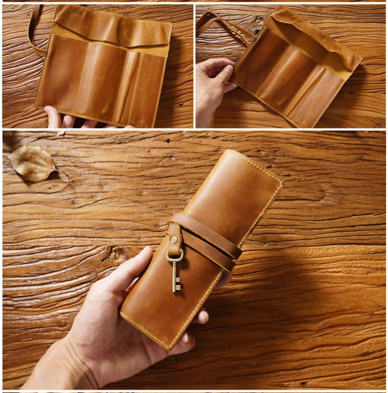 Simple Handmade Cowhide Pencil Case Stationery Storage