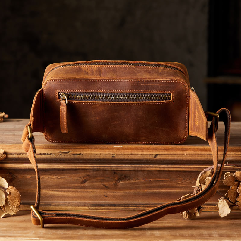 Vintage Crazy Horse Leather Shoulder Bag And Waist Pack