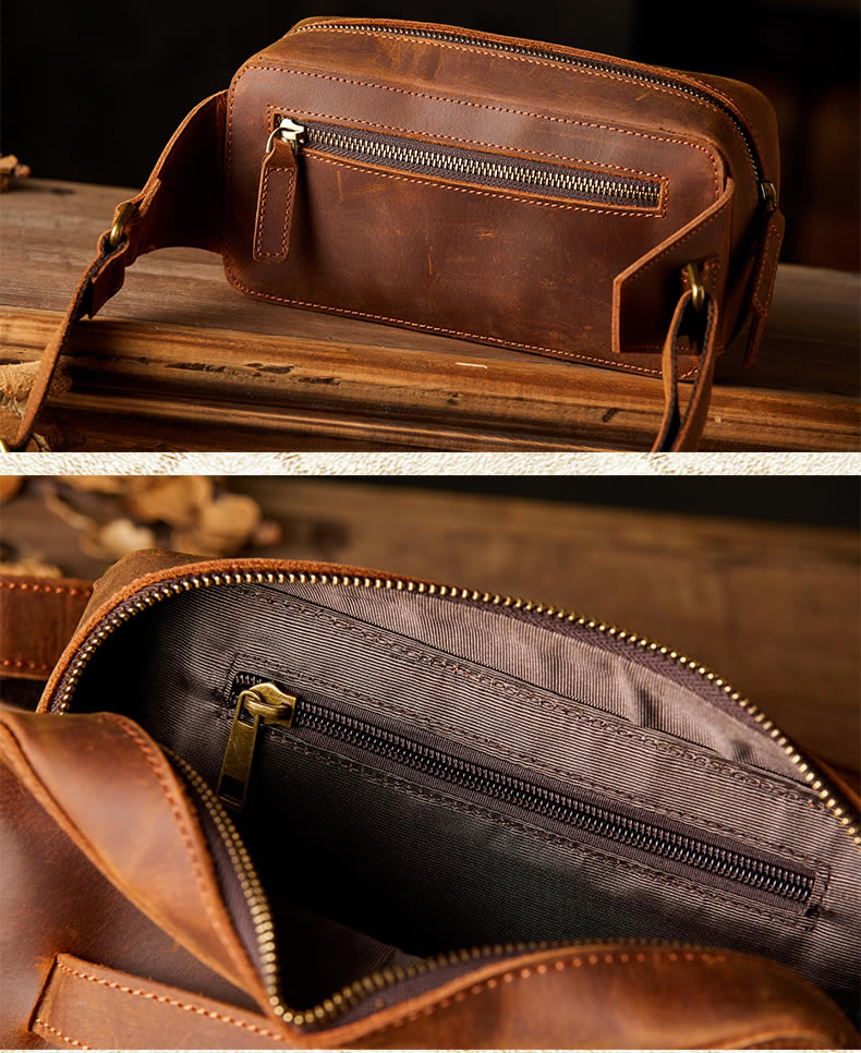 Vintage Crazy Horse Leather Shoulder Bag And Waist Pack